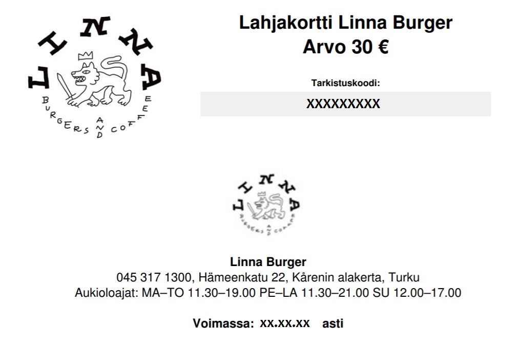 Linna burger  lahjakortti